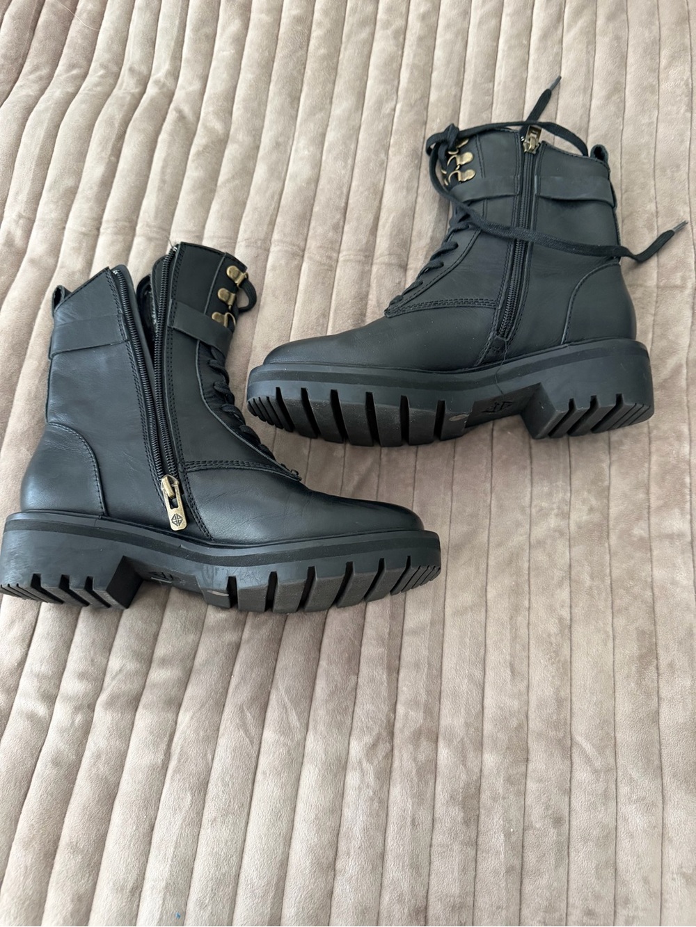 ANTONIO MELANI Black Lace-Up Combat Boots with Gold-Tone Hardware